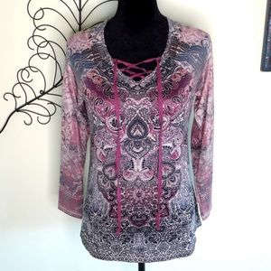 Lace-Up Long sleeve Tee Burgundy One World